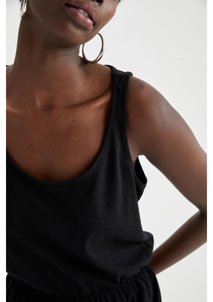 Askılı Basic Beli Büzgülü Relax Fit Mini Yazlık %100 Pamuk Elbise T8056AZ22SM fırsatları