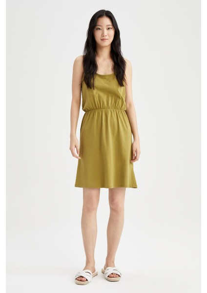 Askılı Basic Beli Büzgülü Relax Fit Mini Yazlık %100 Pamuk Elbise T8056AZ22SM fiyatları