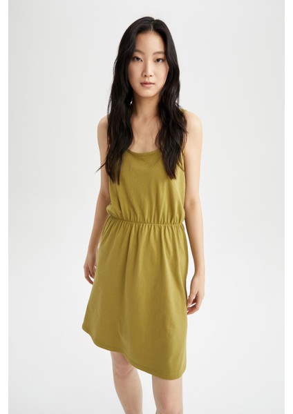 Askılı Basic Beli Büzgülü Relax Fit Mini Yazlık %100 Pamuk Elbise T8056AZ22SM indirimleri