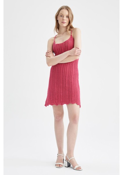 Fitted Askılı Mini Örgü Kroşe Elbise X7264AZ22SP