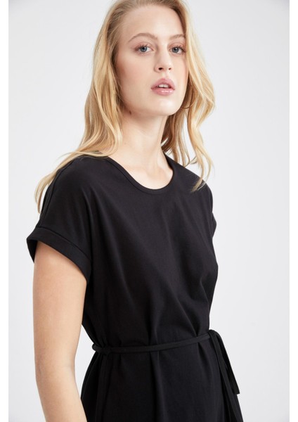 Basic Beli Bağcıklı Yazlık Kısa Kollu Mini %100 Pamuk Elbise T8057AZ22SM modelleri