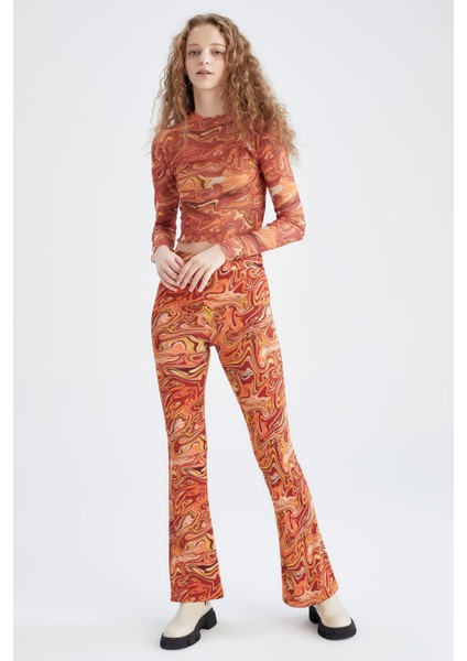 Coool Skinny Fit Desenli Tül Uzun Kollu Crop Tişört X3360AZ22SP fiyatları