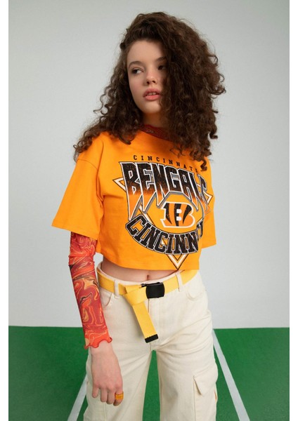 Coool Skinny Fit Desenli Tül Uzun Kollu Crop Tişört X3360AZ22SP