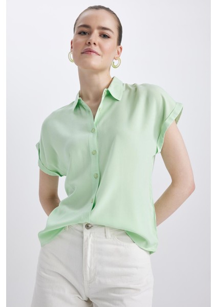Regular Fit Basic Kısa Kollu Viskon Gömlek U2742AZ22SM