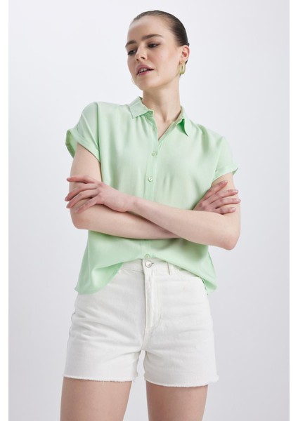 Regular Fit Basic Kısa Kollu Viskon Gömlek U2742AZ22SM