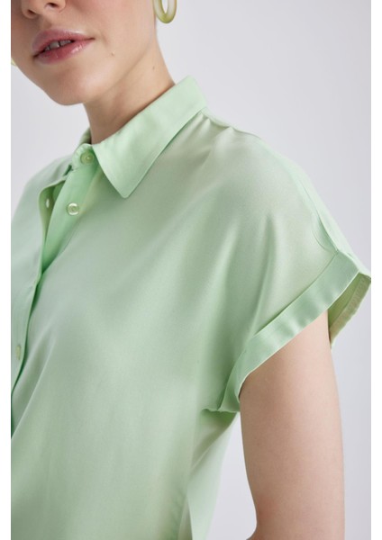 Regular Fit Basic Kısa Kollu Viskon Gömlek U2742AZ22SM