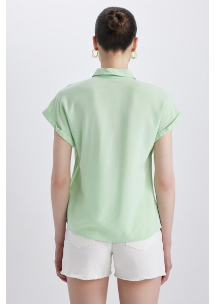 Regular Fit Basic Kısa Kollu Viskon Gömlek U2742AZ22SM