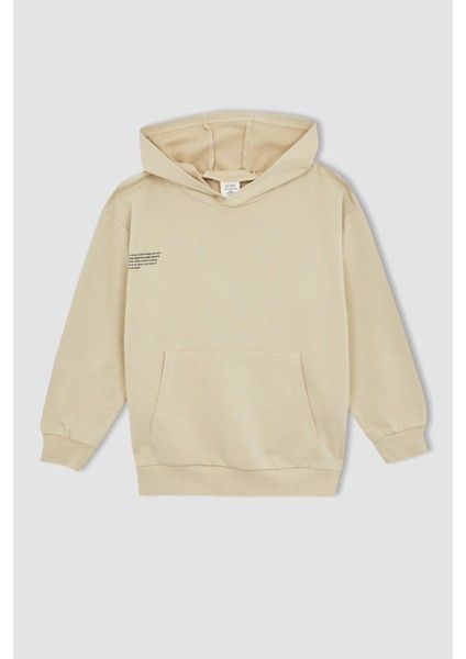 Erkek Çocuk Oversize Fit Basic Kapüşonlu Baskılı Sweatshirt W6859A622SP