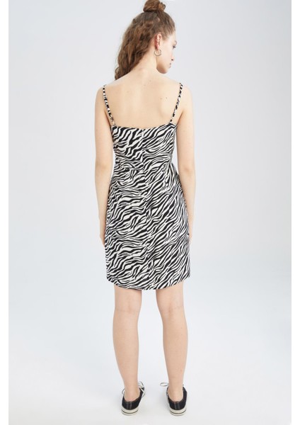Coool Bodycon Kare Yaka Zebra Desenli Askılı Mini Elbise W7603AZ22SM fırsatları