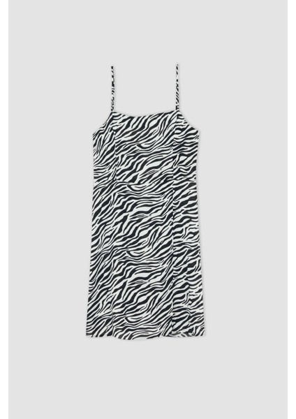 Coool Bodycon Kare Yaka Zebra Desenli Askılı Mini Elbise W7603AZ22SM indirimleri