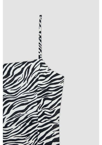 Coool Bodycon Kare Yaka Zebra Desenli Askılı Mini Elbise W7603AZ22SM