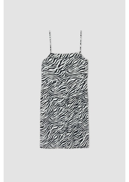 Coool Bodycon Kare Yaka Zebra Desenli Askılı Mini Elbise W7603AZ22SM