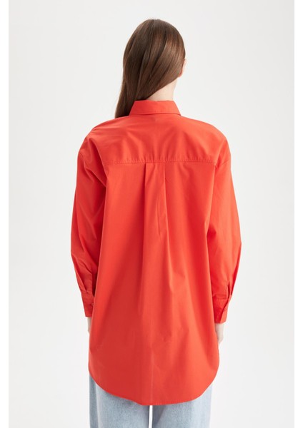 Relax Fit Tek Cepli Yırtmaçlı Poplin Gömlek Tunik X3009AZ22SP