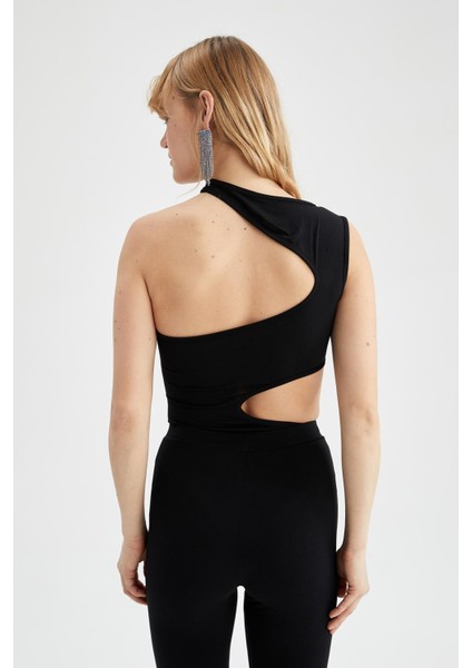Slim Fit Bisiklet Yaka Dekolte Detaylı Çıtçıtlı Body X4863AZ21WN