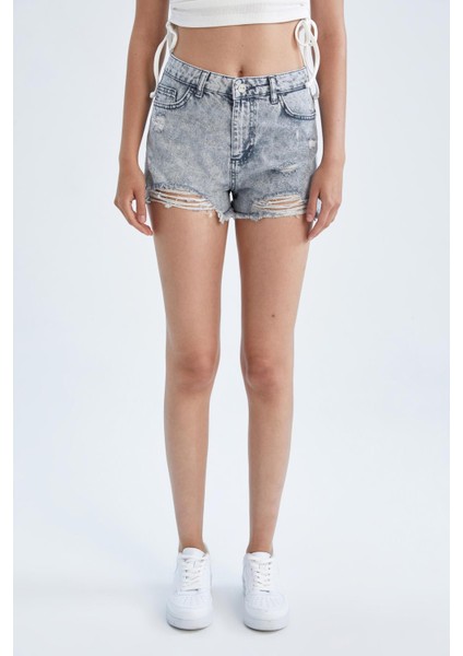 Yırtık Detaylı Mini Jean %100 Pamuk Şort Y8087AZ22HS