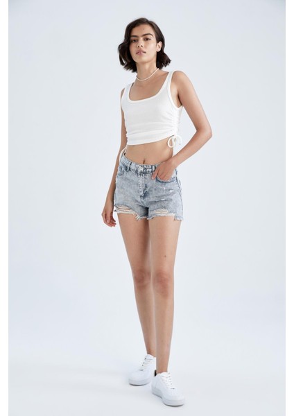 Yırtık Detaylı Mini Jean %100 Pamuk Şort Y8087AZ22HS modelleri