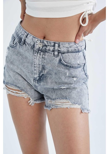 Yırtık Detaylı Mini Jean %100 Pamuk Şort Y8087AZ22HS