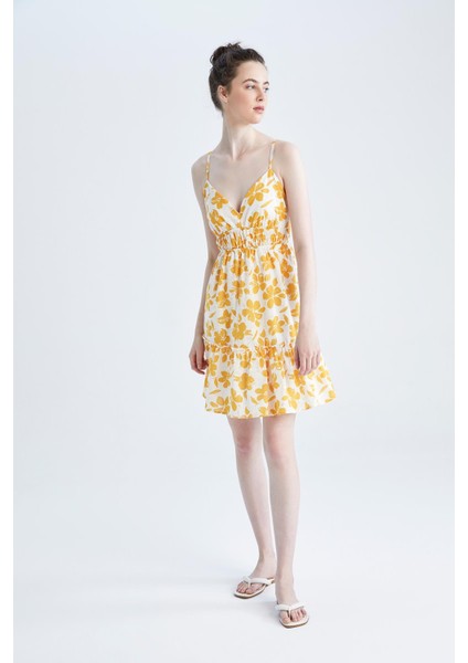 A Kesim V Yaka Askılı Floral Keten Görünümlü Mini Elbise Y8128AZ22HS modelleri