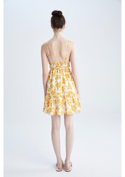 A Kesim V Yaka Askılı Floral Keten Görünümlü Mini Elbise Y8128AZ22HS indirimleri