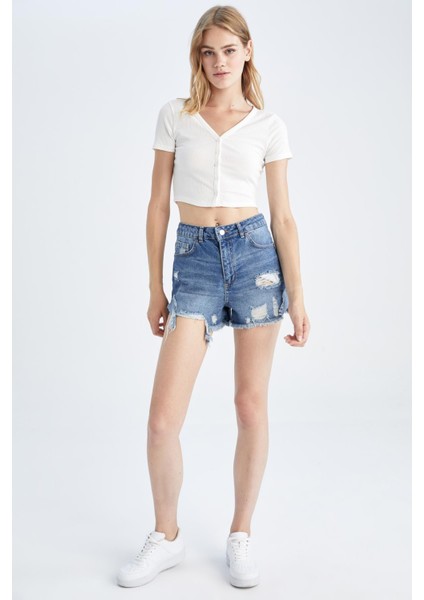 Mom Fit Yırtık Detaylı Jean %100 Pamuk Şort Y8090AZ22HS fiyatları