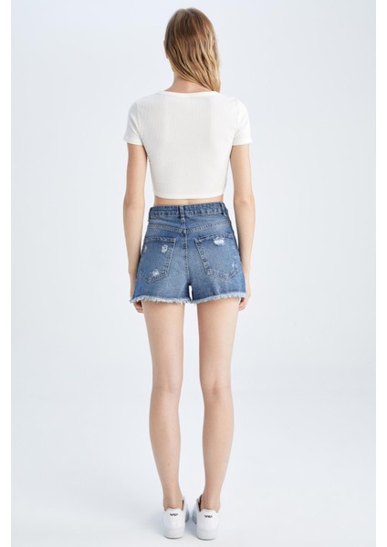 Mom Fit Yırtık Detaylı Jean %100 Pamuk Şort Y8090AZ22HS indirimleri