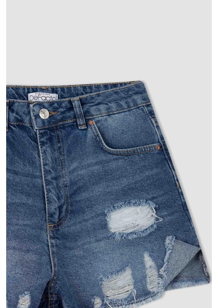 Mom Fit Yırtık Detaylı Jean %100 Pamuk Şort Y8090AZ22HS