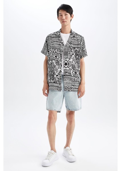 Regular Fit Apaş Yaka Baskılı Viskon Kısa Kollu Pamuklu Gömlek Y8928AZ22HS fiyatları