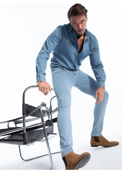 Slim Fit Uzun Kollu Jean Gömlek Y8412AZ22AU fiyatları
