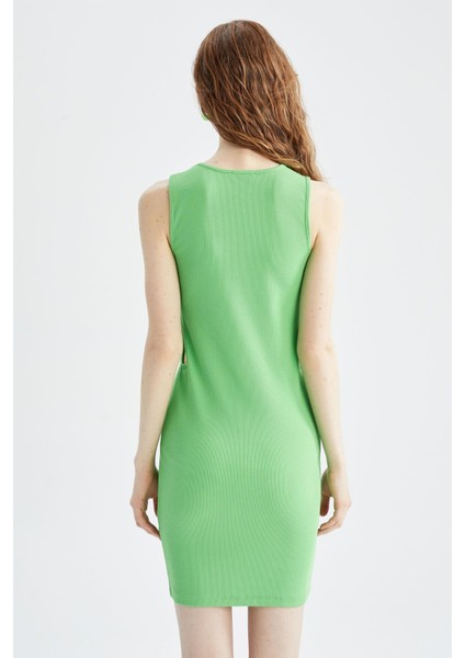 Coool Bodycon Bisiklet Yaka Kesik Detaylı Fittilli Kolsuz Mini Elbise V6467AZ22SM