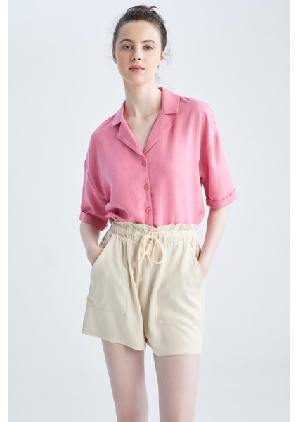 Ceket Yaka Relax Fit Kısa Kollu Keten Gömlek U2927AZ22HS