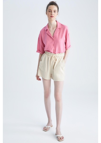 Ceket Yaka Relax Fit Kısa Kollu Keten Gömlek U2927AZ22HS fiyatları