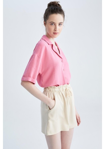 Ceket Yaka Relax Fit Kısa Kollu Keten Gömlek U2927AZ22HS modelleri