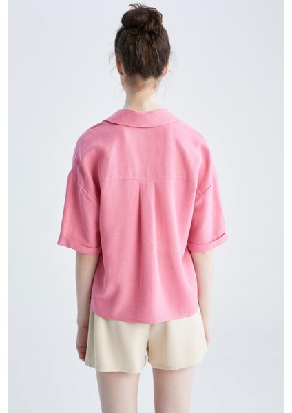 Ceket Yaka Relax Fit Kısa Kollu Keten Gömlek U2927AZ22HS indirimleri