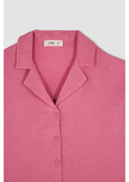 Ceket Yaka Relax Fit Kısa Kollu Keten Gömlek U2927AZ22HS