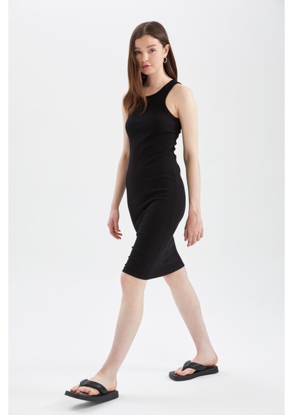Bodycon Basic Halter Yaka Pamuklu Midi Elbise U8106AZ22SM