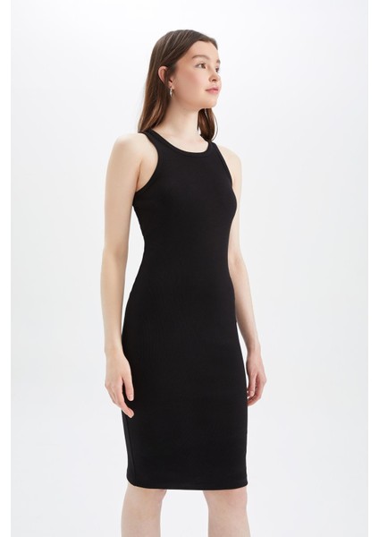 Bodycon Basic Halter Yaka Pamuklu Midi Elbise U8106AZ22SM
