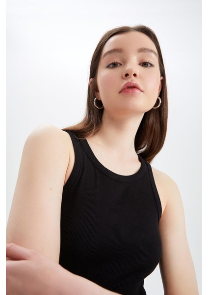Bodycon Basic Halter Yaka Pamuklu Midi Elbise U8106AZ22SM