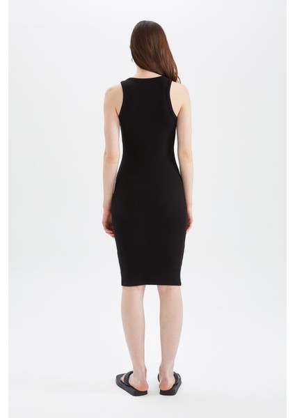 Bodycon Basic Halter Yaka Pamuklu Midi Elbise U8106AZ22SM