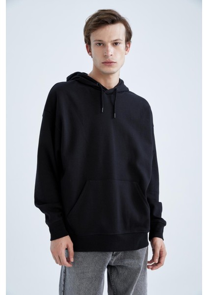 Oversize Fit Kanguru Cepli Kapüşonlu Uzun Kollu İçi Yumuşak Tüylü Sweatshirt X8287AZ22AU