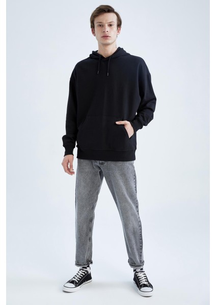 Oversize Fit Kanguru Cepli Kapüşonlu Uzun Kollu İçi Yumuşak Tüylü Sweatshirt X8287AZ22AU