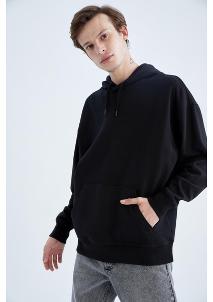 Oversize Fit Kanguru Cepli Kapüşonlu Uzun Kollu İçi Yumuşak Tüylü Sweatshirt X8287AZ22AU