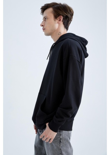 Oversize Fit Kanguru Cepli Kapüşonlu Uzun Kollu İçi Yumuşak Tüylü Sweatshirt X8287AZ22AU