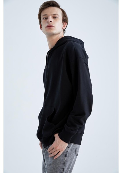 Oversize Fit Kanguru Cepli Kapüşonlu Uzun Kollu İçi Yumuşak Tüylü Sweatshirt X8287AZ22AU