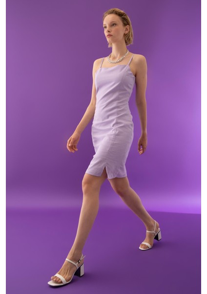 A Kesim Askılı Keten Karışımlı Yırtmaçlı Midi Elbise X8936AZ22SM fiyatları