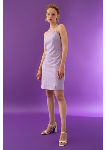 A Kesim Askılı Keten Karışımlı Yırtmaçlı Midi Elbise X8936AZ22SM modelleri