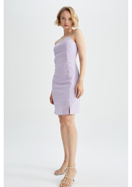 A Kesim Askılı Keten Karışımlı Yırtmaçlı Midi Elbise X8936AZ22SM indirimleri