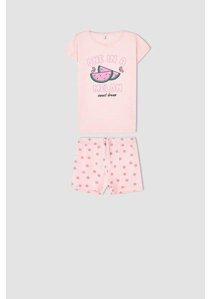 Kız Çocuk Pamuklu Kısa Kollu Şort Pijama Takım W6903A622SM