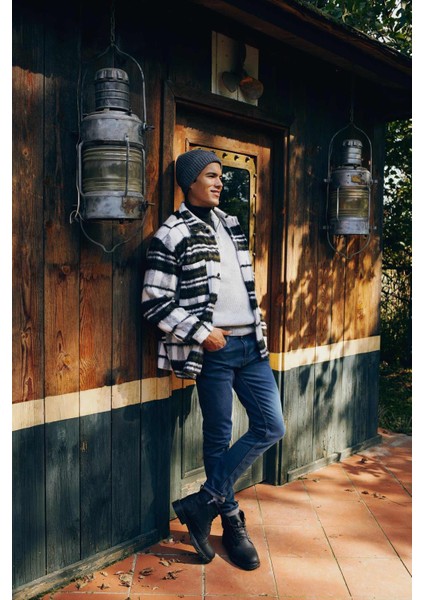 Oversize Fit Kareli Oduncu Uzun Kollu Gömlek Ceket Y4174AZ22WN