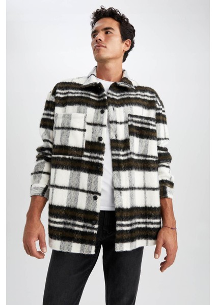 Oversize Fit Kareli Oduncu Uzun Kollu Gömlek Ceket Y4174AZ22WN