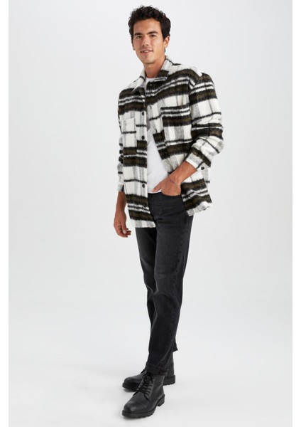 Oversize Fit Kareli Oduncu Uzun Kollu Gömlek Ceket Y4174AZ22WN